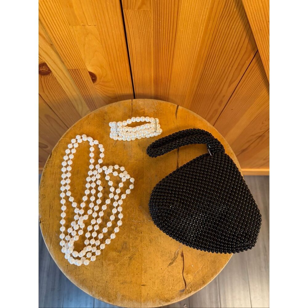 1920s Gatsby flapper, accessories, purse, bracelet, necklace set (7790)